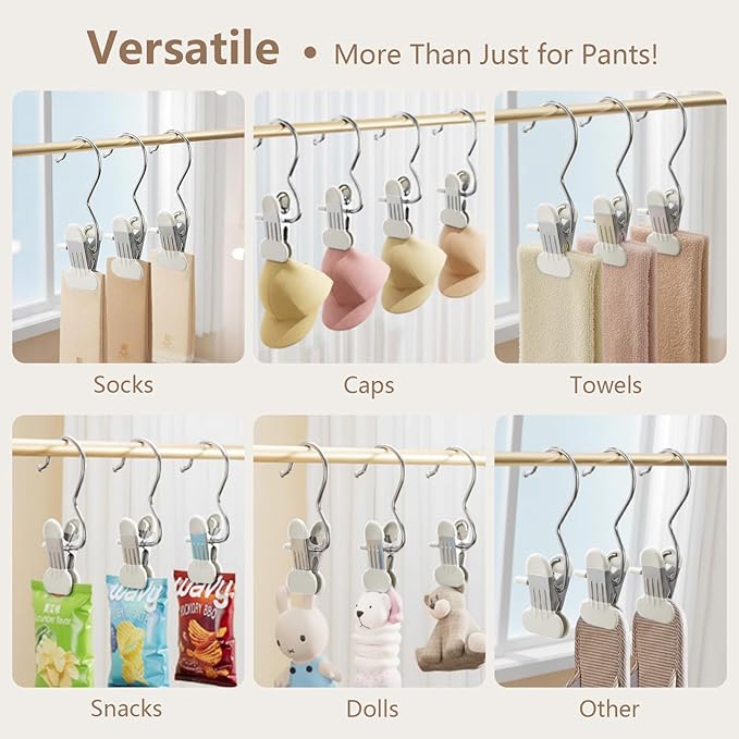 Wide 20 Pack Leggings Hangers for Closet, Metal Pants Hangers with Clips, Non-Slip Skirt Boot Jeans Hanger, Stackable Closet Organizer Space Saving White