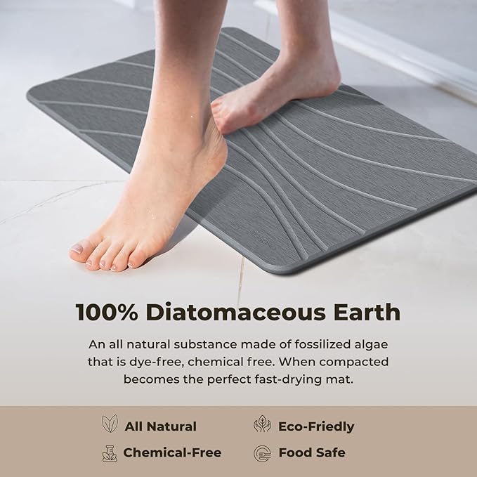 Stone Bath Mat, Diatomaceous Earth Non-Slip Stone Shower Mat - Quick Drying Absorbent Bath Mats for Bathroom - Elegant & Modern Design, Easy to Clean (23.5 x 15) - Graphite