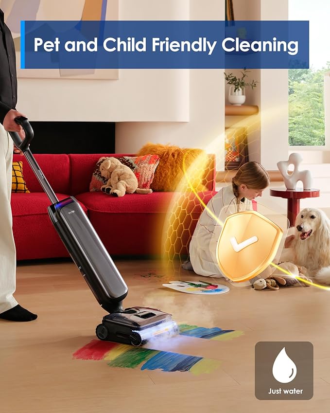 Tineco Floor One S9 Artist Steam Wet Dry Vacuum Cleaner, High-Temp Steam Cleaning, 22kPa Suction, 360° SmoothDrive, Anti-Tangle Design, 185°F Flashdry, Long Runtime, 180° Lay-Flat