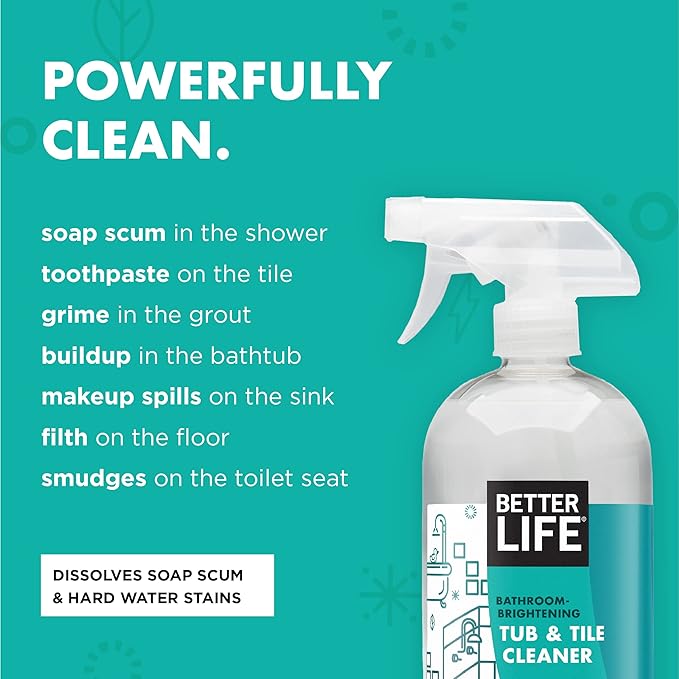 BETTER LIFE Bathroom Cleaner - Tea Tree Bathtub & Shower Cleaner Spray for Glass and Tile - Foaming Mold and Mildew Remover for Tub Works on Hard Water Stains - 32oz, Pack of 1