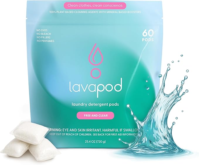 Luxury Laundry Pods - Plant-Based Detergent Unscented | Biodegradable PVA Film | Made in USA | 60 Count (Free & Clear)