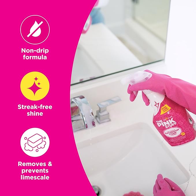 The Pink Stuff Miracle Bathroom Foam Cleaner, 30 fl oz – Now 20% More! Powerful Foaming Action for Showers, Sinks, Tubs & Tiles – Removes Soap Scum, Limescale & Grime with Ease (Pack of 3)