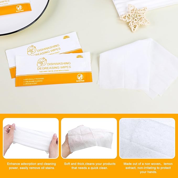 Dish Cleaning Wipes Individually Wrapped Travel Dish Soap Wipes Orange Scent Disposable Wipes Portable for Kitchen Outdoor Traveling Camping RV Quick Clean (500)
