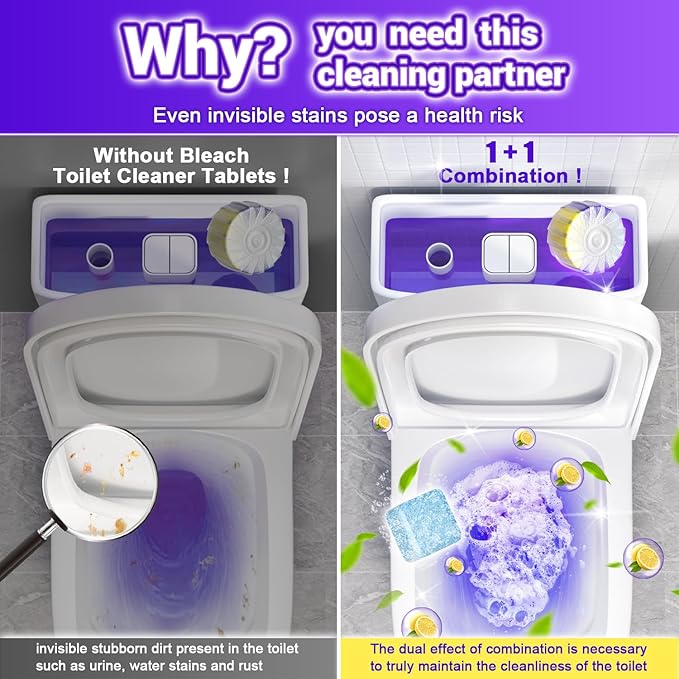 18 Pack Upgraded Toilet Bowl Tablets, 12 Pcs Triple Effect Toilet Bowl Tablets + 6 Pcs Tank Cleaner With Bleach, 2:1 Toilet Bowl Cleaners Drop In Tank For Deodorizing & Descaling(18 Pack)