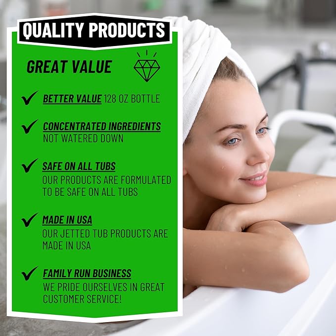 Jetted Tub Cleaner for Whirlpool & Jacuzzi Baths – Deep Jet Line & Pipe Flush Formula Removes Yuck, Buildup & Residue – Heavy Duty Bathtub Jet Cleaner for Acrylic & Fiberglass Tubs – Made in USA