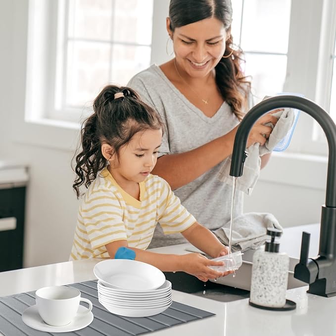 Large Stone Dish Drying Mat for Kitchen Counter 24x16 Inch - Super Absorbent Quick Dry Diatomaceous Earth with PU Leather, Foldable Space Saving Stone Bath Mats for bathroom