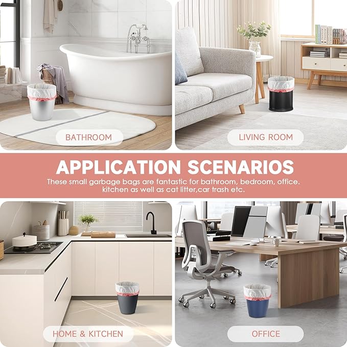 1.2 Gallon Small Trash Bags Drawstring - White Mini Garbage Bags (Fit 1-1.3 Gallon) 5 Liter 60 Count Unscented Strong Plastic Tiny Little Waste Basket Liners for Kitchen Car Office Magesh