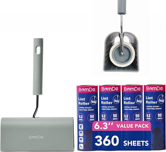 Extra Sticky Large Surface Lint Roller, 6.3'' Giant Lint Roller for Pet Hair, Long Handle Lint Remover for Clothes, Furniture, Dog & Cat Hair Remover