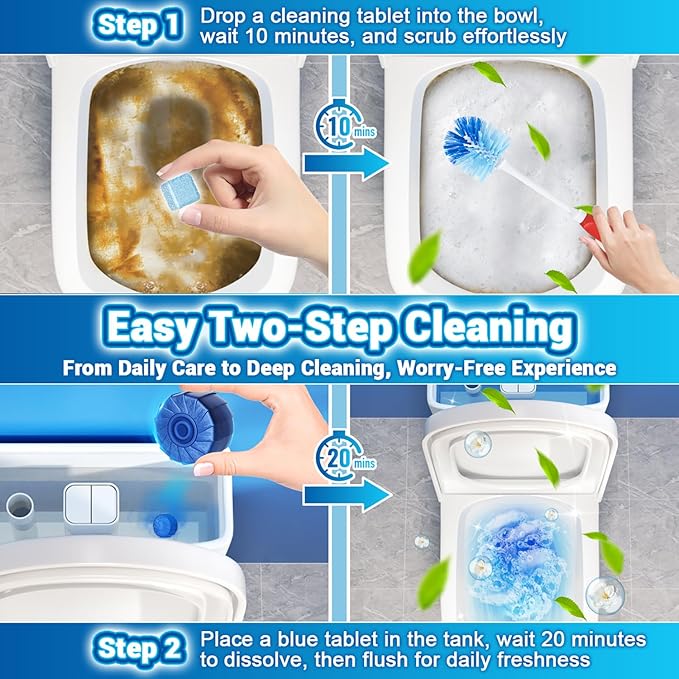 18 Pack Toilet Bowl Cleaner, 12pcs Blue Toilet Bowl Tablets + 6pcs Foam Bathroom Bleach Cleaners Tablets, 2:1 Automatic Toilet Bowl Cleaner For Deodorizing&Stain Removal(18pack,Blue)
