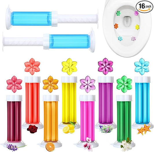 16 Pcs Toilet Gels 224 Count 8 Kinds Flower Stamp Bowl Gel Scent Toilet Stain Removal Cleaner Air Freshener Flower Stamps Pack for Bathtubs Bathroom