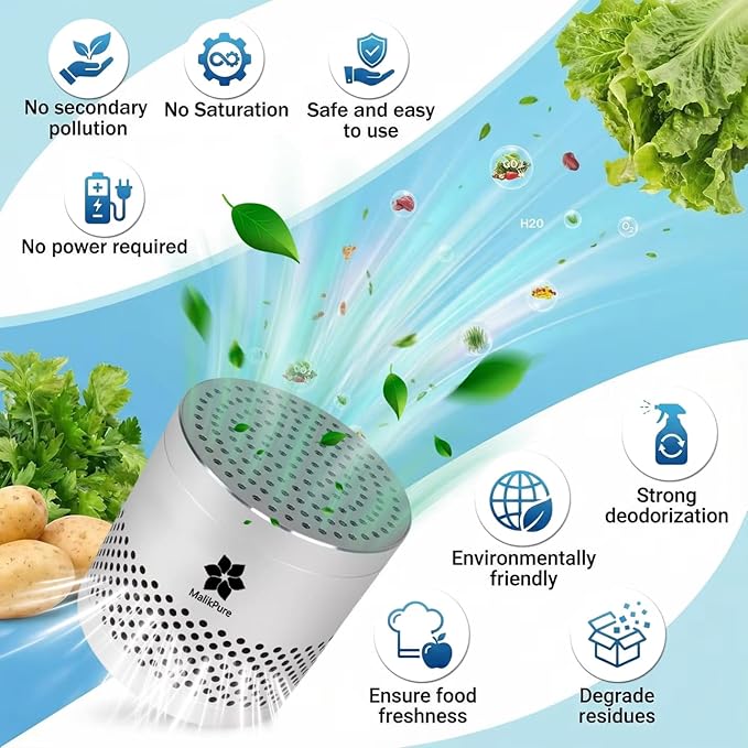 Refrigerator Deodorizer Odor Eliminator, Stainless Steel, Lasts Up to 10 Years, More Effective Than Baking Soda & Bamboo Charcoal Bags, Multi-Purpose Odor Absorber for Fridge, Pantry, Cabinets & Shoes