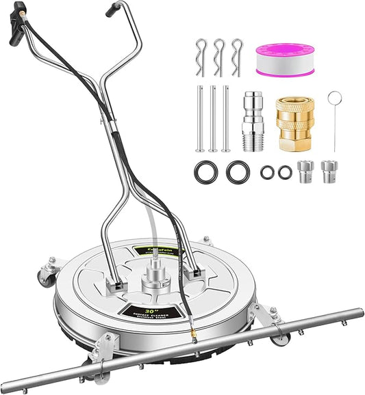 30" Pressure Washer Surface Cleaner Ultra with 7 Nozzles Water Broom, Stainless Steel Dual Handle Power Washer Surface Cleaner Hot Water Supported for Patio Decker Concrete Driveway, 5000 PSI