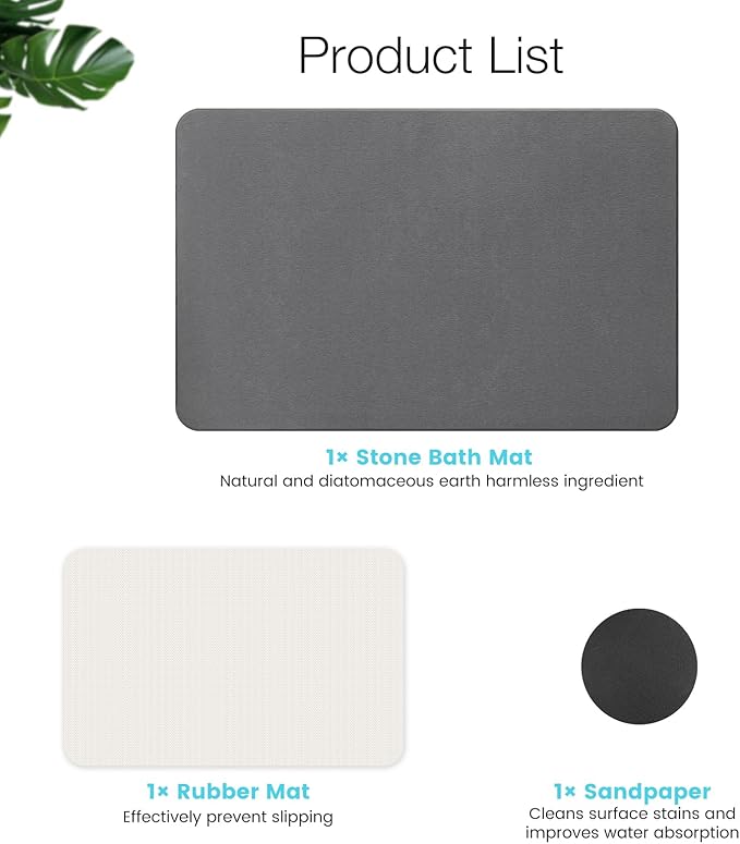 Diatomite Stone Bath Mat, Premium Non-Slip Natural Diatomaceous Earth Bathtub Fast Drying Mats for Bathroom Floor (23.6" x 15.4" Dark Grey)