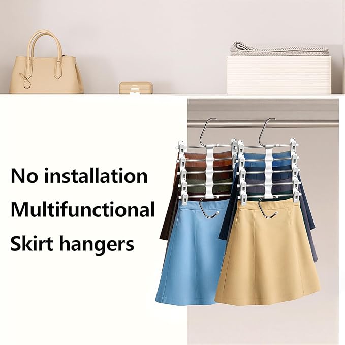 Zylkorb Skirt Hangers Pants Hangers Space Saving with Clips - 2 Pack - Space Saving Metal Closet Organizer for Shorts, Skirts, and Pants - Closet Organizer and Storage for Pants Jeans Skirts Legging