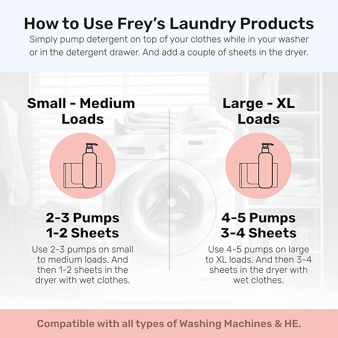 FREY Classic Laundry Bundle – Concentrated Liquid Detergent (Up to 50 Loads) + Dryer Sheets (30 Sheets) – Plant-Derived Formulation, HE Compatible (Jasmine Meadow)