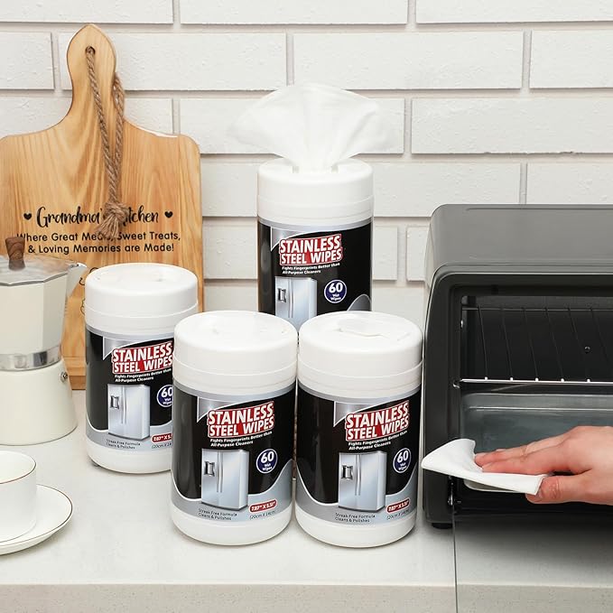 4 Pack Stainless Steel Cleaner Wipes 240 Count Stainless Steel Polish Wipes Cleaner for Kitchen Oven Refrigerator Dishwasher Microwave Cleaning and Protection