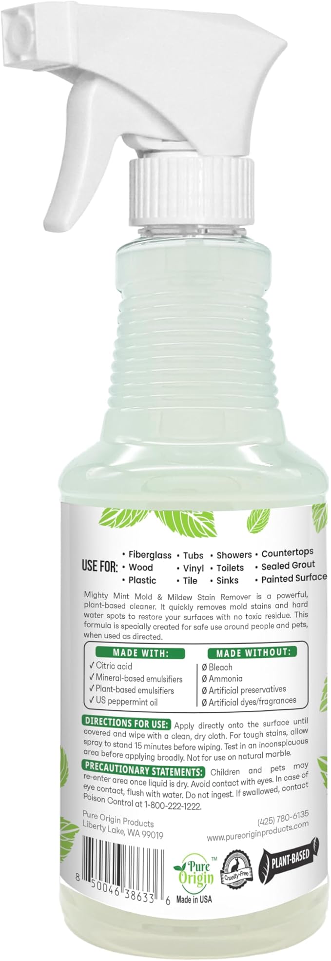 Mighty Mint Mold & Mildew Stain Remover Spray, Rapid Clean for Bathroom, Kitchen, Hard Water, Outdoors, Natural Peppermint Scent, 16oz