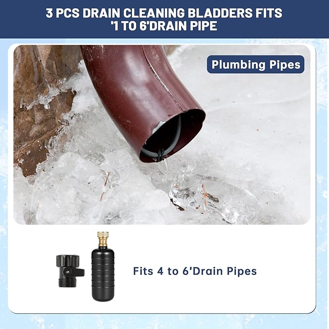 Drain Bladder Kit, Drain Cleaning Bladder With Water Stop Valve Faucet Adapter And 16 3/8ft Garden Hose, Drain Blockage Unclog Kit For Bathroom Drains Kitchen Sinks, Fit 4 To 6 IN Drain Pipes