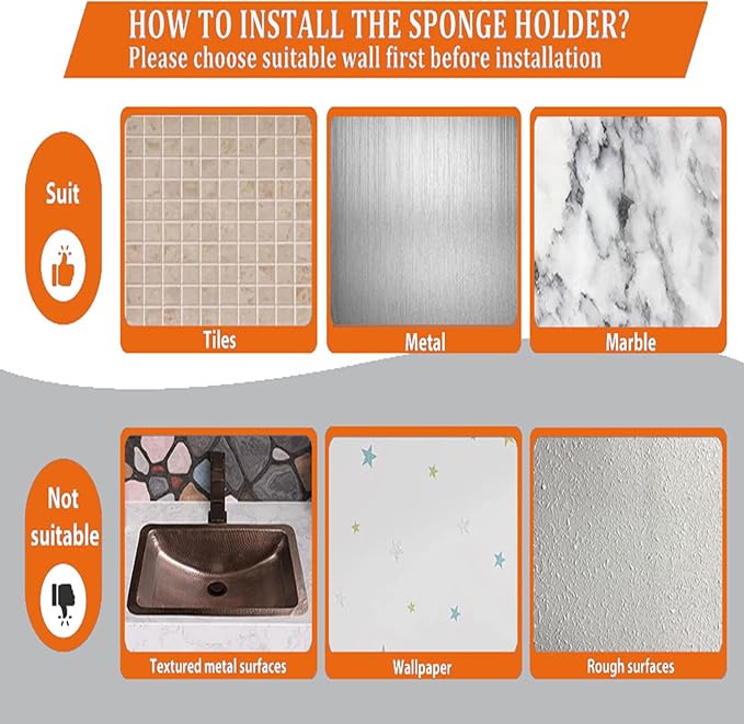 Sponge Holder Smiley Face,Sink Caddy for kitchen Sink,Sponge Holder with 2 PCS Suction Cups/1 PCS Adhesive Strips,Designed for Sponge,Soap,Dish brush,Scrubber-Silver