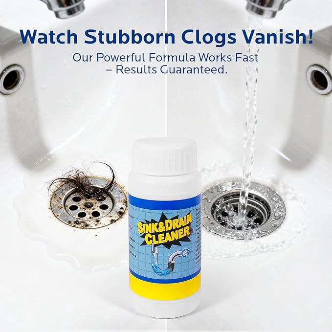 Sink and Drain Cleaner Powder Kit: Fast-Acting Clogged Pipe Opener for Kitchen Bathroom Pipes and Floor Drains - Drain Clog Remover for Routine Home Plumbing Maintenance (400 g)