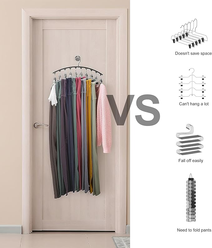 YRXEFY Legging Organizer for Closet, 2 Pack Metal Yoga Pants Hangers with 10 Clips Holds 20 Leggings, Space Saving Hanging Closet Organizer for Small Spaces, Apartment Essentials, Dorm Organization, C