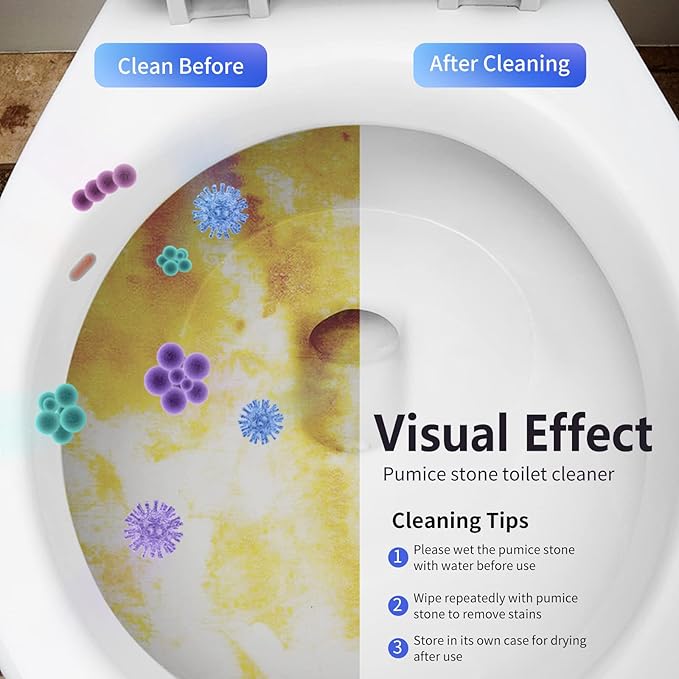 Toilet Bowl Cleaner Pumice Stone -Hard Water Stain Remover with Ergonomic Handle, Powerfully Removes Toilet Bowl Rings，Rust &Lime，Ideal for Toilet Brush/BBQ Grills/Sink/Pool/Bathroom【2Pack】