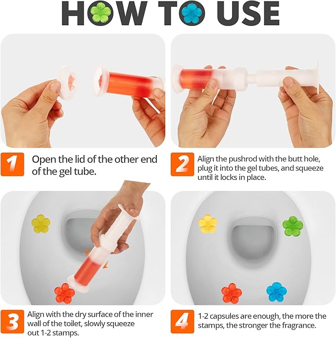 Toilet Gel Stamp, 4Pcs/36 Count Flower Fragrance Bathroom Deodorizer Bowl Cleaner Toilet Jerry