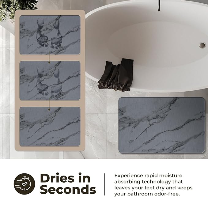 Stone Bath Mat, Diatomaceous Earth Non-Slip Stone Shower Mat - Quick Drying Absorbent Bath Mats for Bathroom - Elegant & Modern Design, Easy to Clean (23.5 x 15) - Graphite
