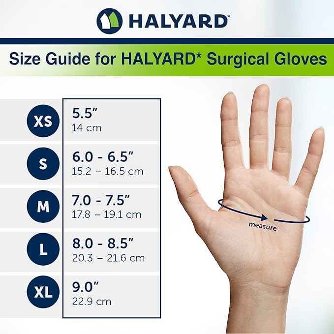 HALYARD Micro Surgical Gloves Sterile Polyisoprene Individually Wrapped Pairs Powder Free Medical Disposable Gloves, 7.9 mil, Size 9.0 XL, Green, SGL90090 (Box of 50 Pairs - 100 Total)