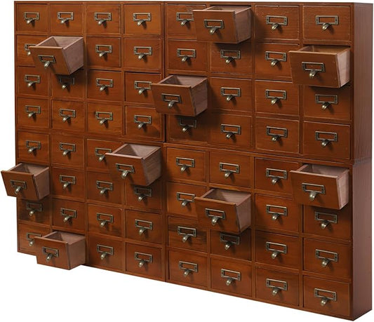 4PCS Card Catalog Desk Drawer Organizer,Wooden Vintage Apothecary Cabinet with 16 Drawers,Library Card Catalog Cabinet for Bedroom Home Office