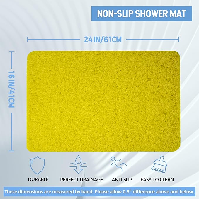 Non-Slip Bathtub Mat, Anti Slip Shower Mat, Fast Drying Bathtub Mats, Foot Scrubber Mat, Anti Slip Mat for Tub, Floor, Bathroom, Kitchen, Home, Hotel (Yellow 24"×16")
