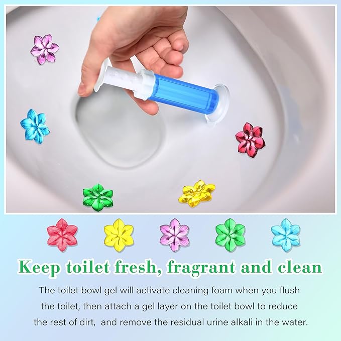 5 Pcs Toilet Gels 70 Count 5 Kinds Flower Stamp Bowl Gel Scent Toilet Stain Removal Cleaner Air Freshener Flower Stamps Pack for Bathtubs Bathroom