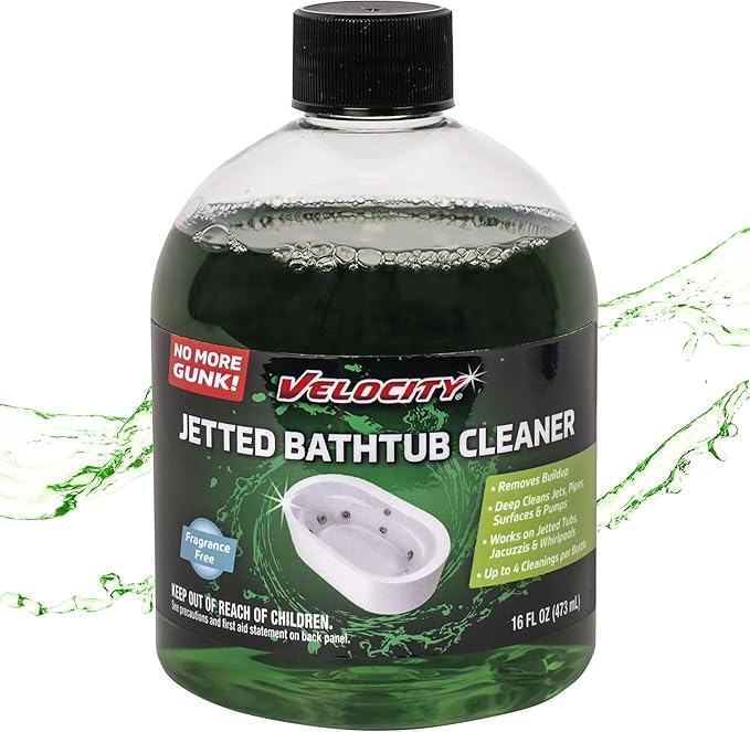 Velocity Jetted Bathtub Cleaner – Complete Jetted Tub, Jacuzzi & Whirlpool Cleaner Effectively Removes Soap Scum, Grime, and Biofilms from Jets, Pipes, & Tubes