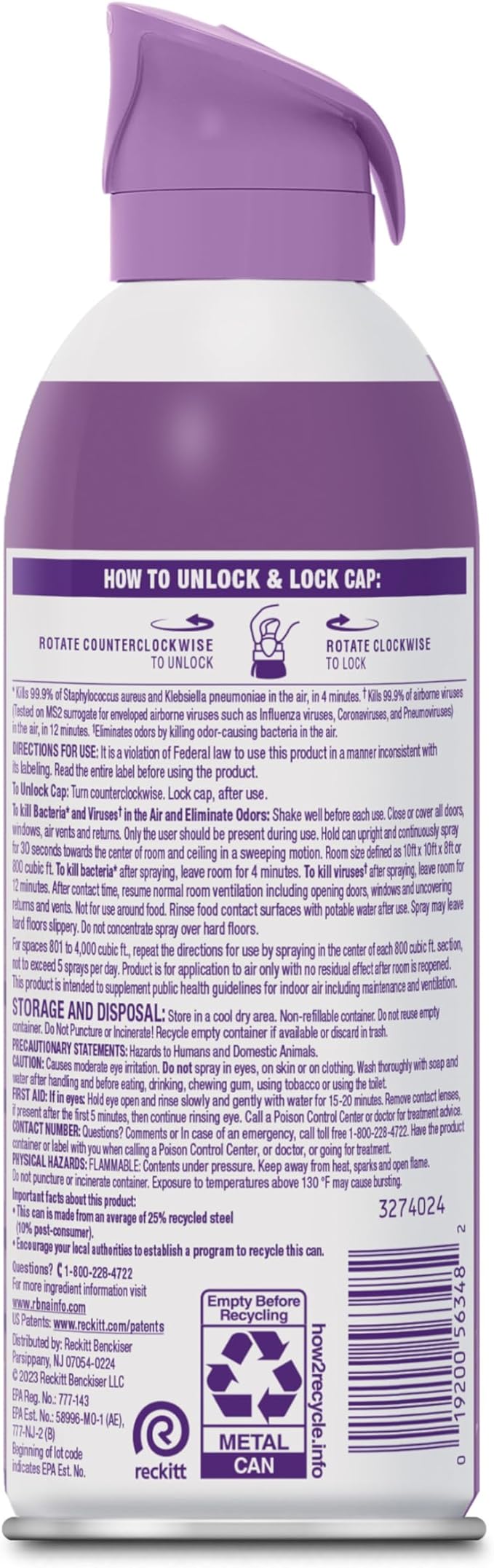 Lysol Air Sanitizer Spray with Odor Eliminator - Lavender Sky Scent - 10 oz Bottle (296 ml) - Pack of 3 - Sanitizing Air Freshener Alternative - Home, Bathroom, Kitchen - Kills Airborne Bacteria
