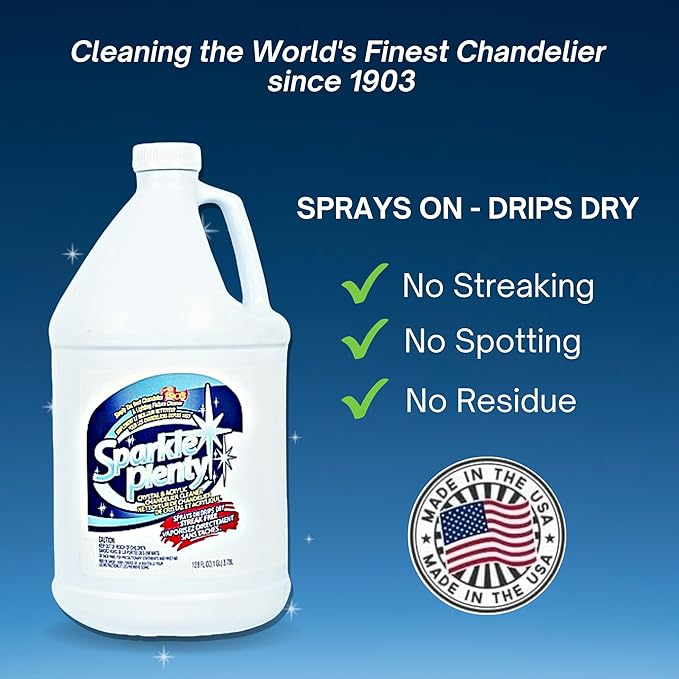 Sparkle Plenty Chandelier Cleaner Drip Dry Spray No Wipe -Dust Remover & Streak Free Glass Cleaner Spray for Chandelier Crystals &Window Screen Surface -Versatile Household Cleaning Supplies(1 Gallon)
