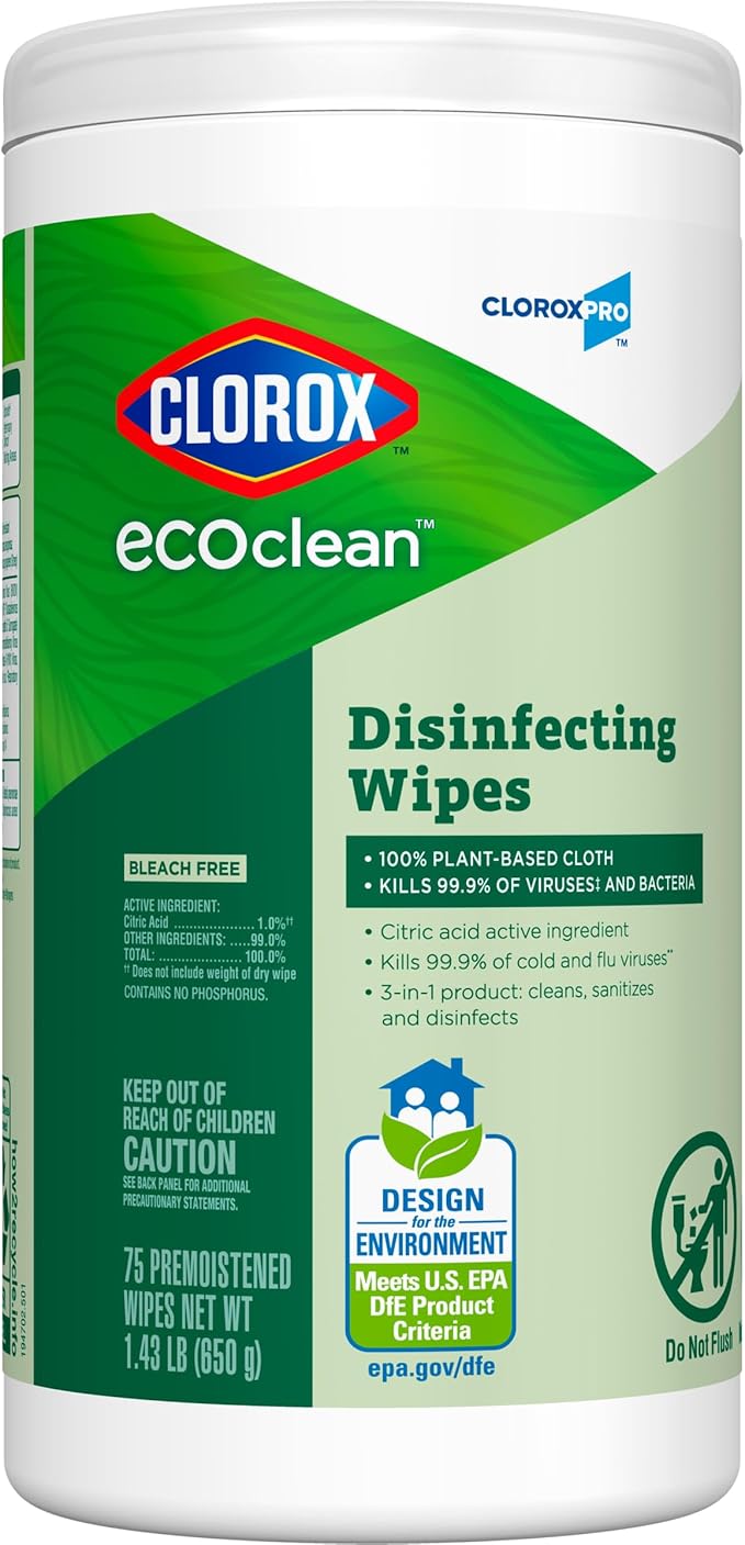 CloroxPro Clorox EcoClean Disinfecting Wipes, 75 Count, Pack of 3