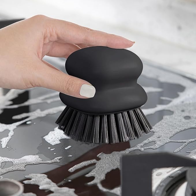 Dish Brush with Handle, Kitchen Scrub Brushes for Cleaning, Dish Scrubber with Nylon bristles for Sink, Pots, Pans(2Pack Black +2Pack White)