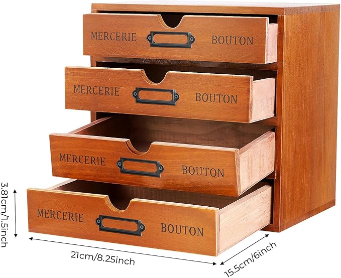 4PCS Card Catalog Desk Drawer Organizer,Wooden Vintage Apothecary Cabinet with 16 Drawers,Library Card Catalog Cabinet for Bedroom Home Office