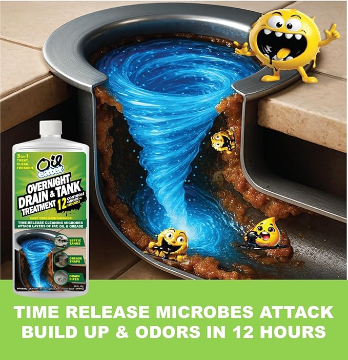 Oil Eater 3-in-1 Microbial Tank Treatment Cleaner, Deodorizer - Grease Traps, Septic Tanks & Drain Pipes, 5-Gallon Pail