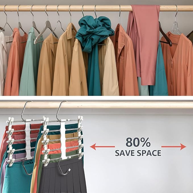 Zylkorb Skirt Hangers Pants Hangers Space Saving with Clips - 2 Pack - Space Saving Metal Closet Organizer for Shorts, Skirts, and Pants - Closet Organizer and Storage for Pants Jeans Skirts Legging