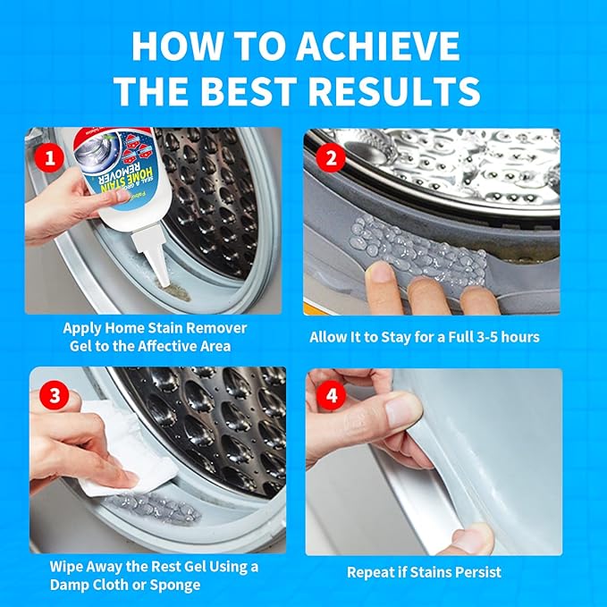 Home Stain Remover Gel – Stubborn Stain Cleaner No Harsh Scrubbing Required (Front Loader Washing Machine Seal Washing Machine Seals, Sinks & Tiles | No-Slip Formula | 5H Penetration)