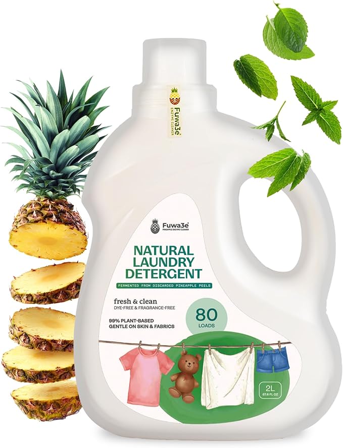 Fuwa3e All Free And Clear Laundry Detergent, Natural Pineapple Enzyme - 67.6oz 80 Loads - Non Toxic, Eco Friendly, Plant Based for Sensitive Skin, Baby Laundry Liquid, Handwash, HE Compatible