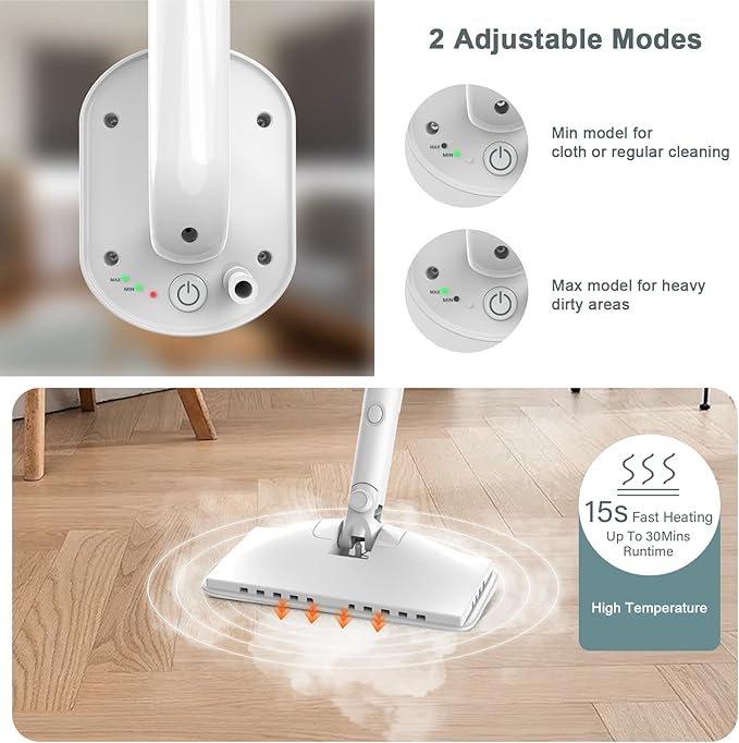 Steam Cleaner, 6 in1 Rotated Steam Mop Cleaner with 2 Modes, 2 Microfiber Pads, 400ML Removable Tank, 23FT Power Cable, Detachable Steam Mops for Floor, Laminate Floor, Tiles Cleaning (Sliver Gray)