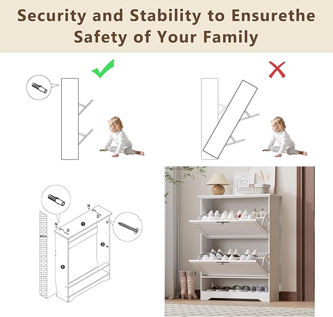 Shoe Cabinet for Entryway, Slim Shoe Storage Cabinet with Adjustable Shelves, Wooden Rack and Organizer for Small Spaces, Closet, Foyer, Hallway