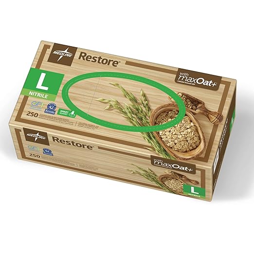 Medline Restore Nitrile Exam Gloves, 2500 Count, Large, Powder Free, Disposable, Colloidal Oatmeal to Soothe Hands, Strong, Tear Resistant for Medical Tasks, Household Chores and More