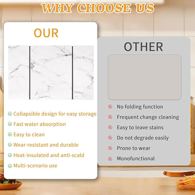 Stone Dish Drying Mat for Kitchen Counter, 24''×15'' Dishes Drying Matt Kitchen Counter, Absorbent Diatomaceous Earth Bath Quick Dry Mats for Tableware, Bottles and Cup (White Marble)