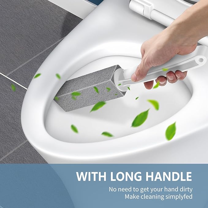 Toilet Bowl Cleaner Pumice Stone -Hard Water Stain Remover, Powerfully Removes Toilet Bowl Rings，Rust &Lime，Ideal for Toilet Brush/BBQ Grills/Sink/Pool/Bathroom【2Pack】 (Extra Long Handle)