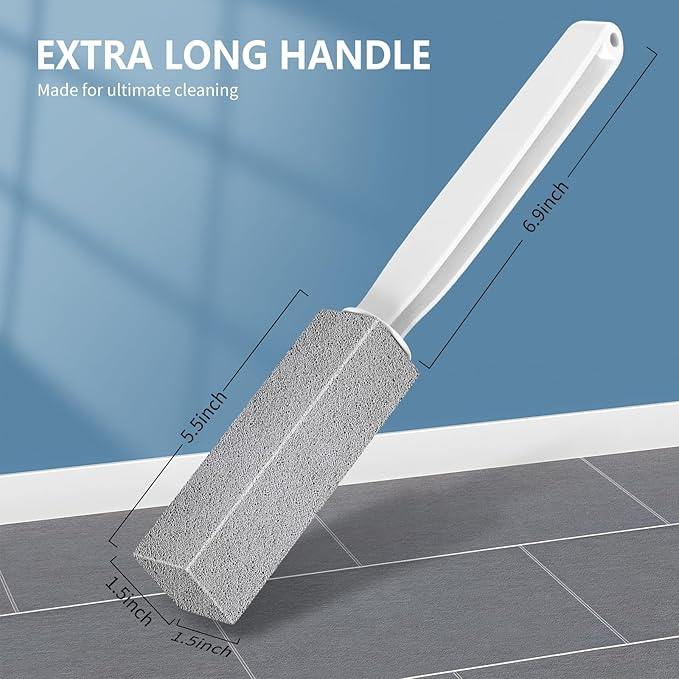 Toilet Bowl Cleaner Pumice Stone -Hard Water Stain Remover, Powerfully Removes Toilet Bowl Rings，Rust &Lime，Ideal for Toilet Brush/BBQ Grills/Sink/Pool/Bathroom【2Pack】 (Extra Long Handle)