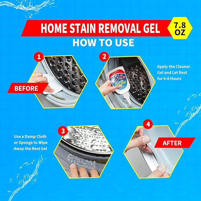 Home Stain Remover Gel – Stubborn Stain Cleaner No Harsh Scrubbing Required (Front Loader Washing Machine Seal Washing Machine Seals, Sinks & Tiles | No-Slip Formula | 5H Penetration)