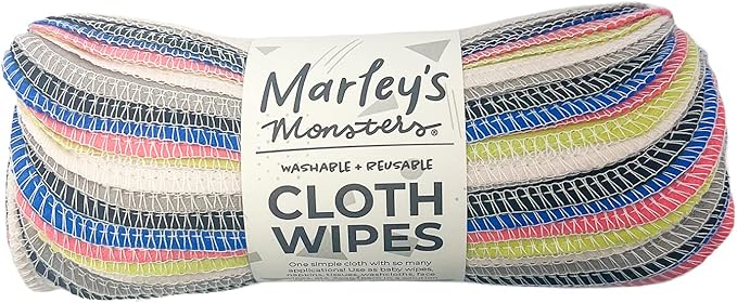Marley's Monsters Reusable Cloth Wipes - 24 Count Pack - Washable, Cotton, Paperless Wipes Cosmo